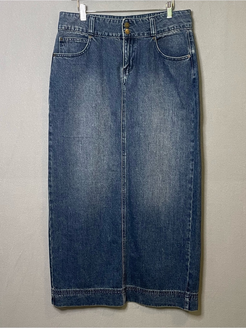 BDG Denim Maxi Skirt High Rise Button Front Back Slit Size Large